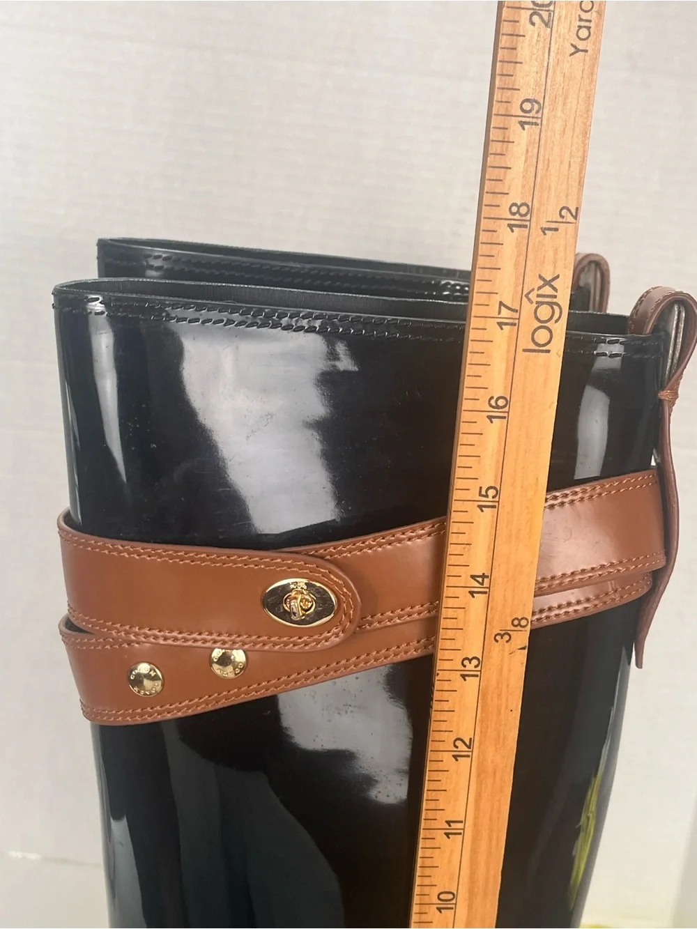 Coach Talia Knee High Rain Boots Size 10 Glossy Black Tall Town Country Preppy